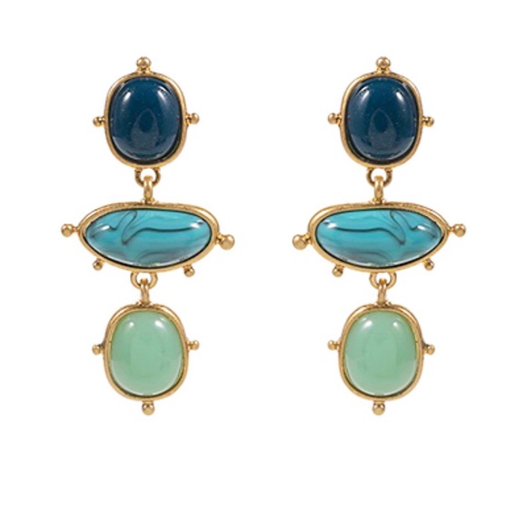 Oval Multi Stone Drop Earrings - Picture 1 of 2